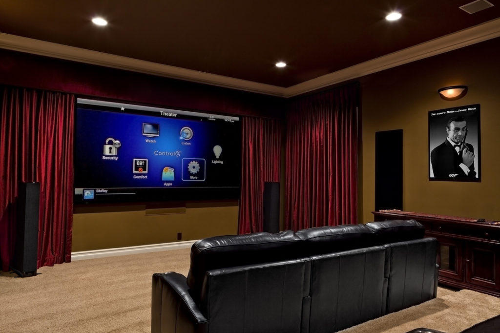 home theater with curtains