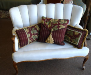 reupholstered antique couch white with cushions