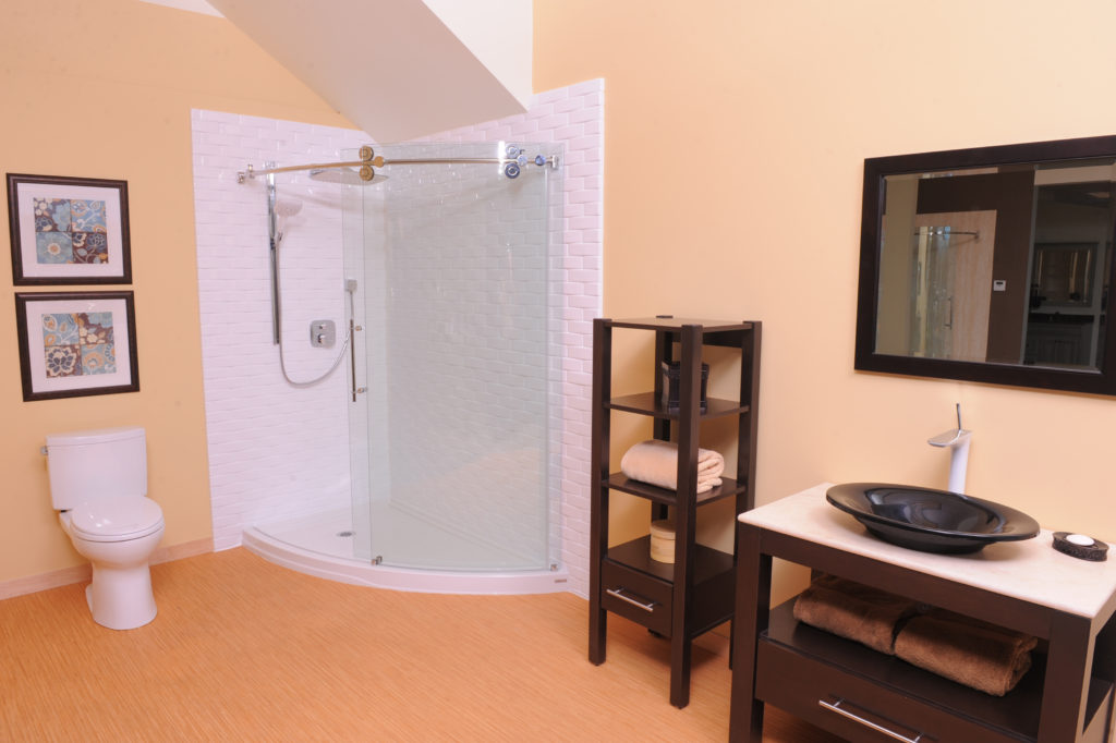 curved sliding glass shower door