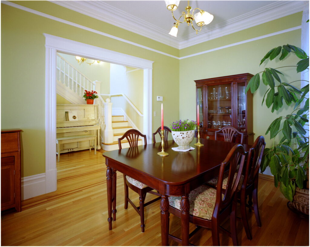 yellow and white dining room